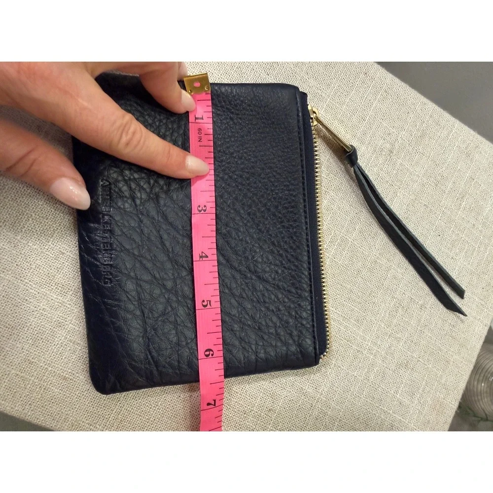 Aimee Kestenberg wallet pouch BENJAMINS embossed zipper tassel pull navy gold ec